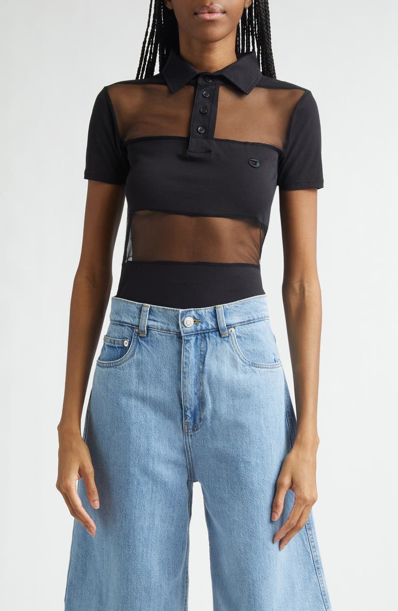 Coperni Stripe Sheer Polo, Main, color, Black Black