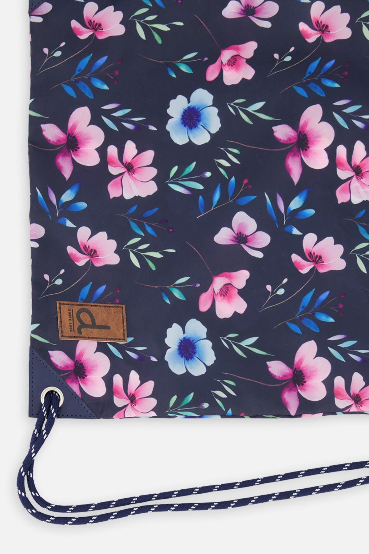 Deux par Deux Floral Practical Lightweight Everyday Drawstring Bag, Alternate, color, Blue Floral Print