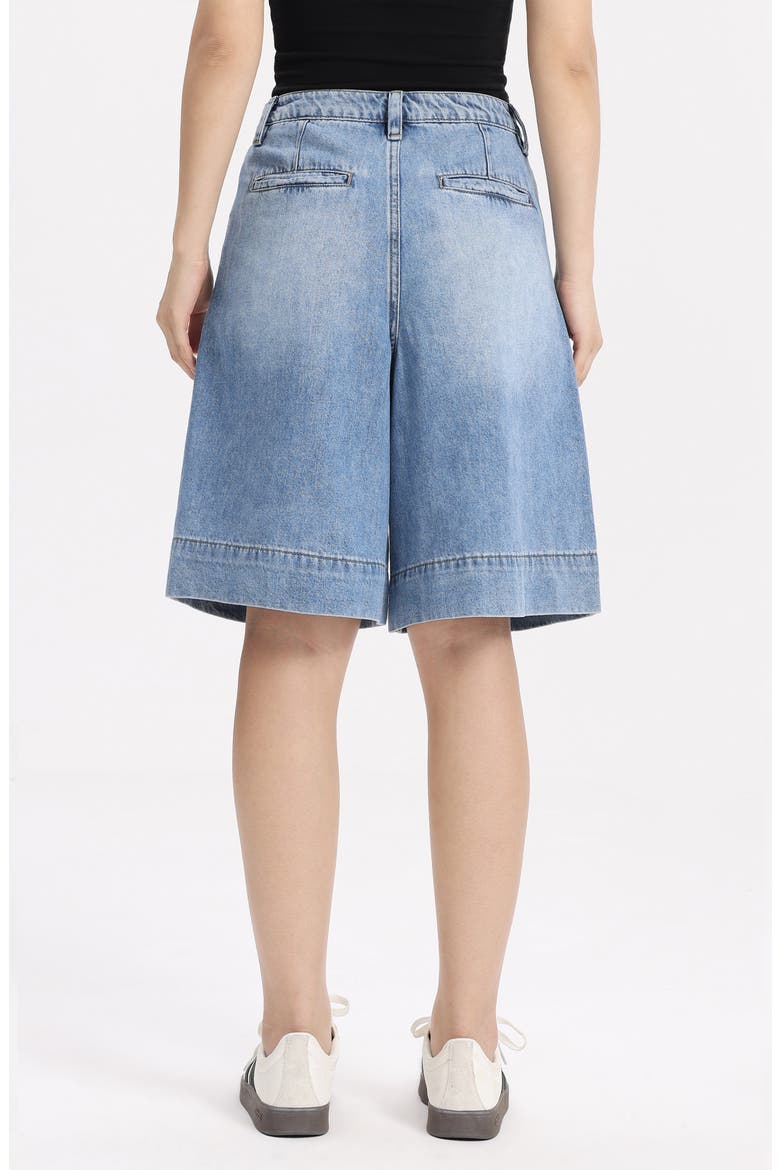 Pleated High Waist Denim Bermuda Shorts, Alternate, color, MEDIUM BLUE