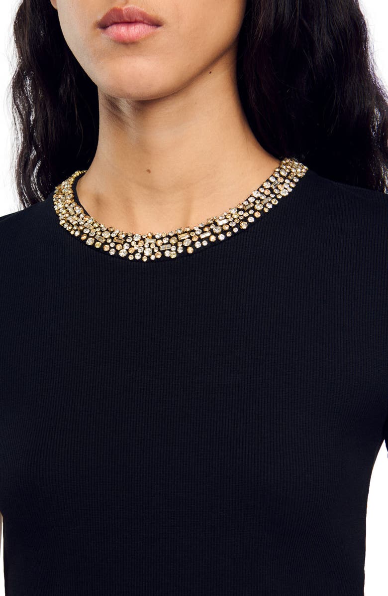 SANDRO T-shirt with rhinestone trim, Alternate, color, 