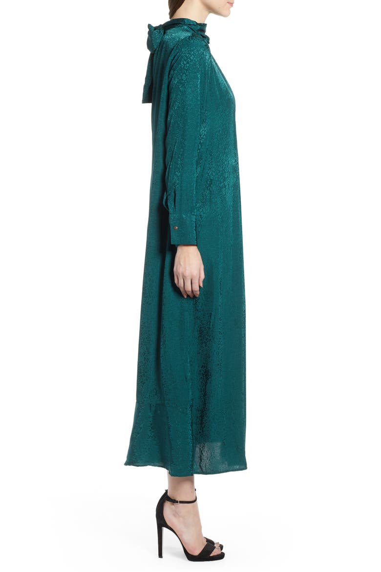 Jacquard Pintuck Satin Midi Dress, Alternate, color, FOREST
