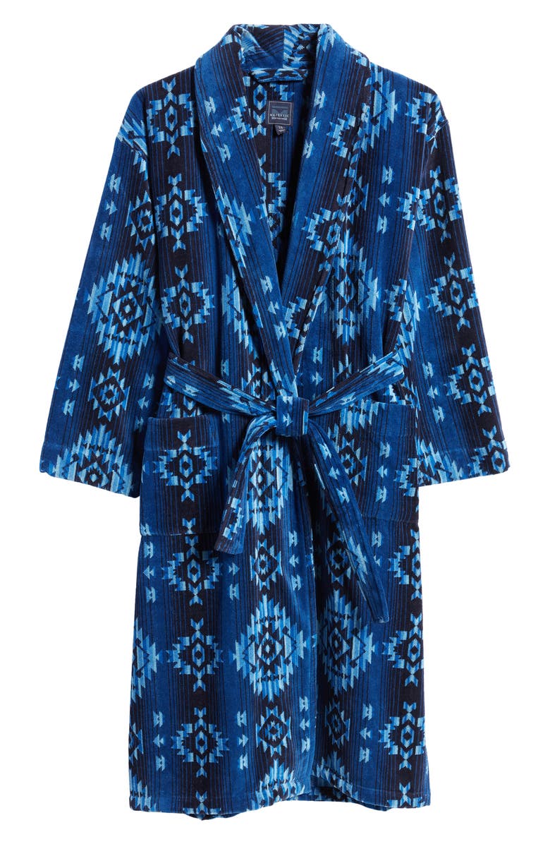Majestic International Men's Gifted Cotton Terry Velour Robe, Alternate, color, Blue