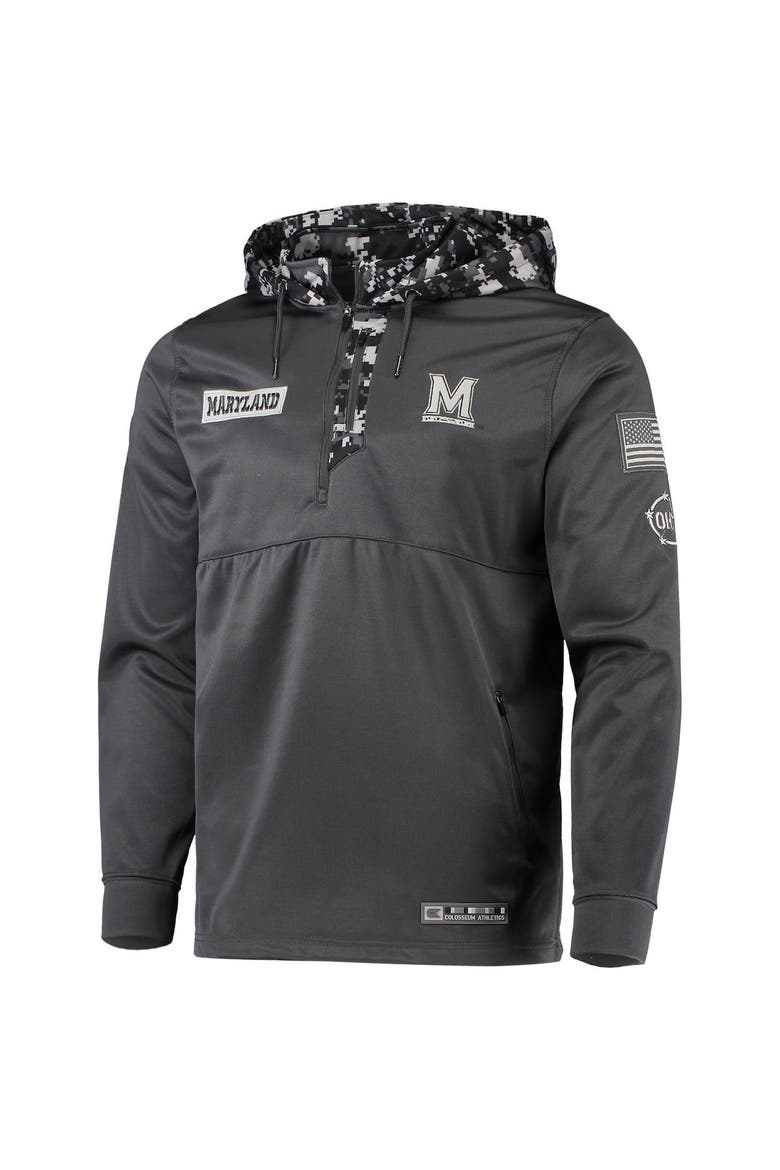 Men's Colosseum Charcoal Maryland Terrapins OHT Military Appreciation Digital Camo Quarter-Zip Hoodie, Alternate, color, Charcoal
