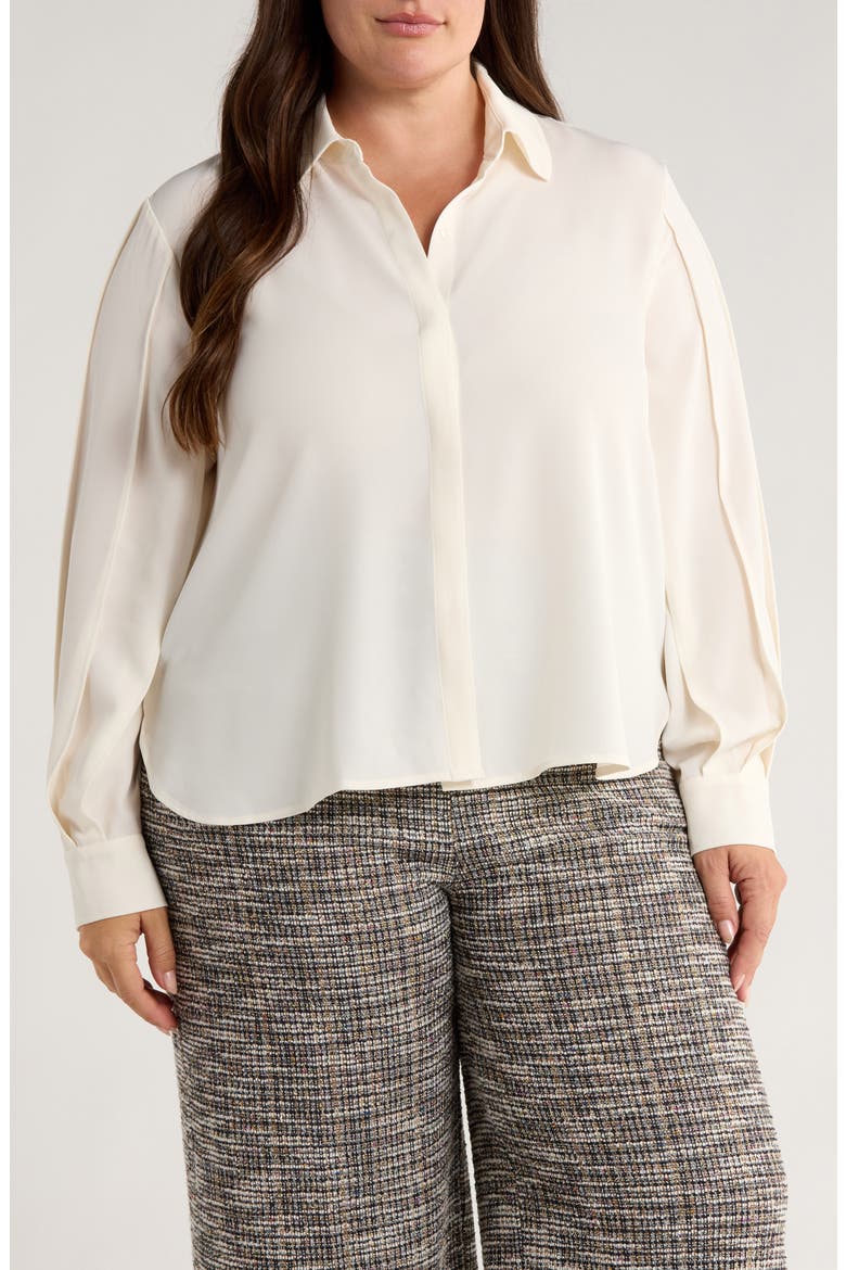 Ivette Pleated Balloon Sleeve Button-Up Shirt, Main, color, NATURAL PEARL