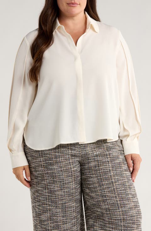 Ivette Pleated Balloon Sleeve Button-Up Shirt (Plus)