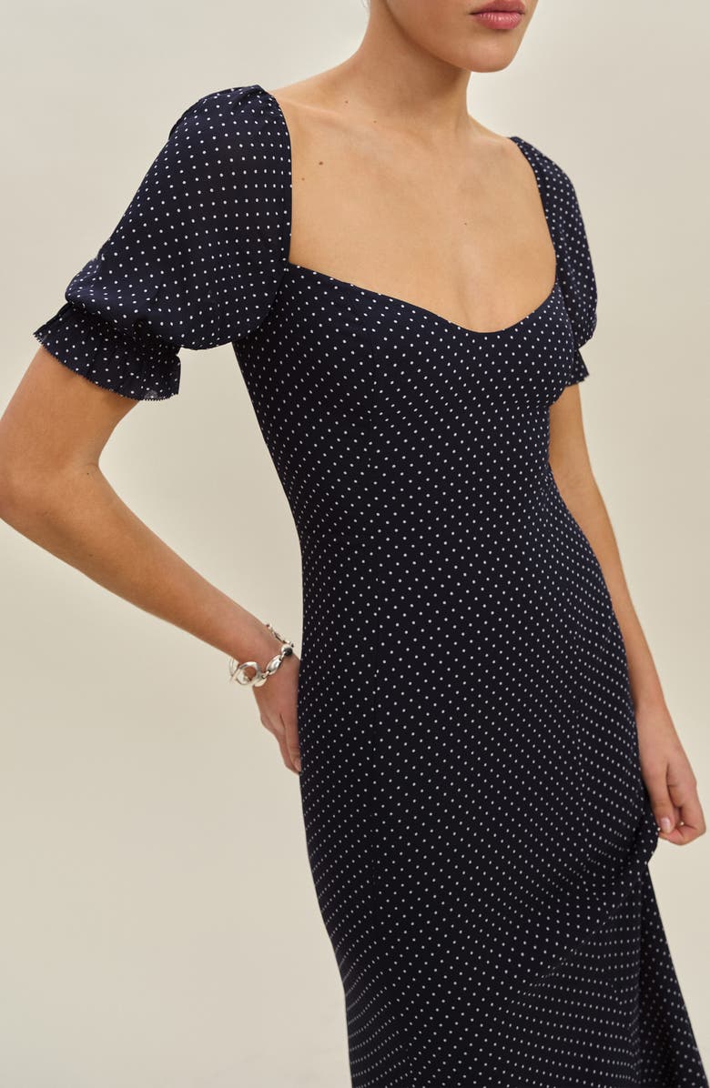 Reformation Gloria Swiss Dot Dress, Alternate, color, Button