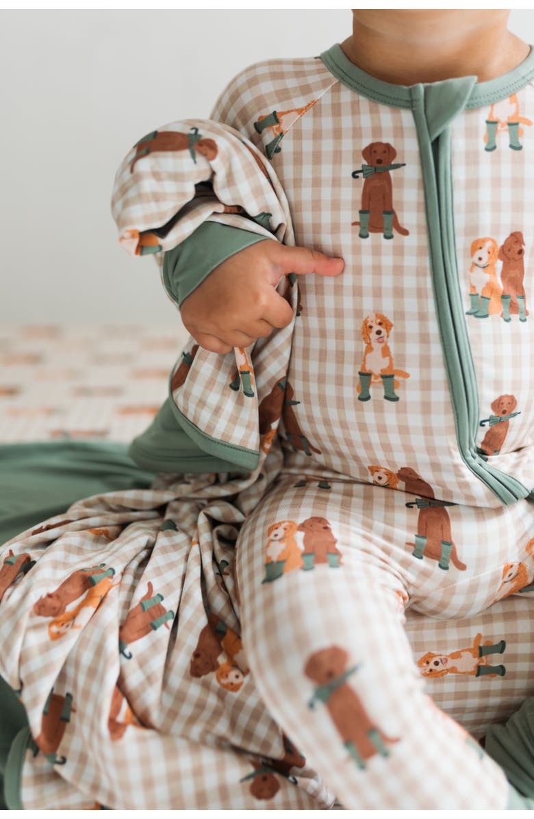 In My Jammers Pup Friends Zipper Romper, Alternate, color, Green Pup Friends