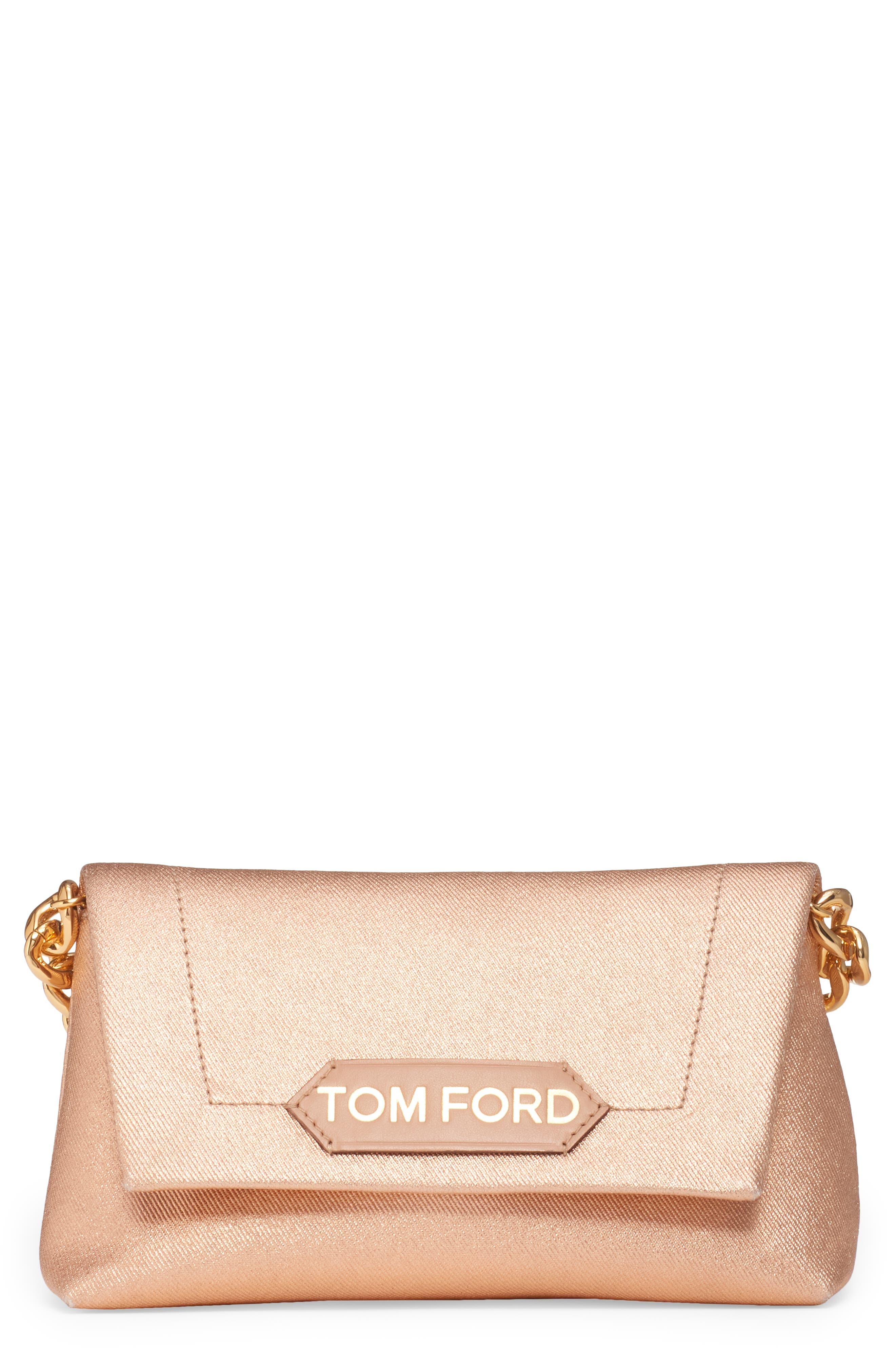 TOM FORD Logo Label Coated Denim Handheld Bag, Main, color, 