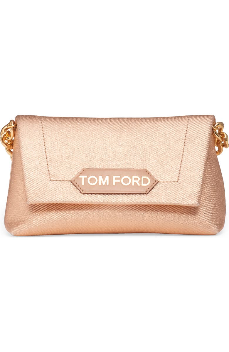 TOM FORD Logo Label Coated Denim Handheld Bag, Main, color,
