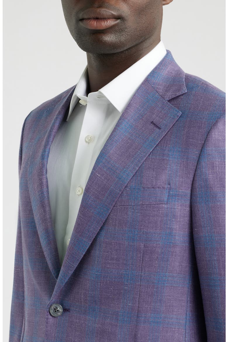 Purple & Blue Plaid Slub Wool Blend Sport Coat, Alternate, color, LILAC