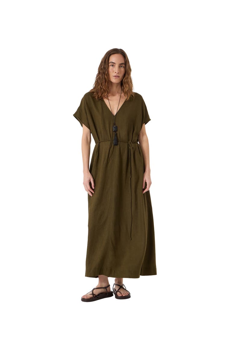 Remy Pleated Linen Blend Midi Dress, Main, color, Olive Green
