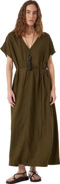 Hush Remy Pleated Linen Blend Midi Dress