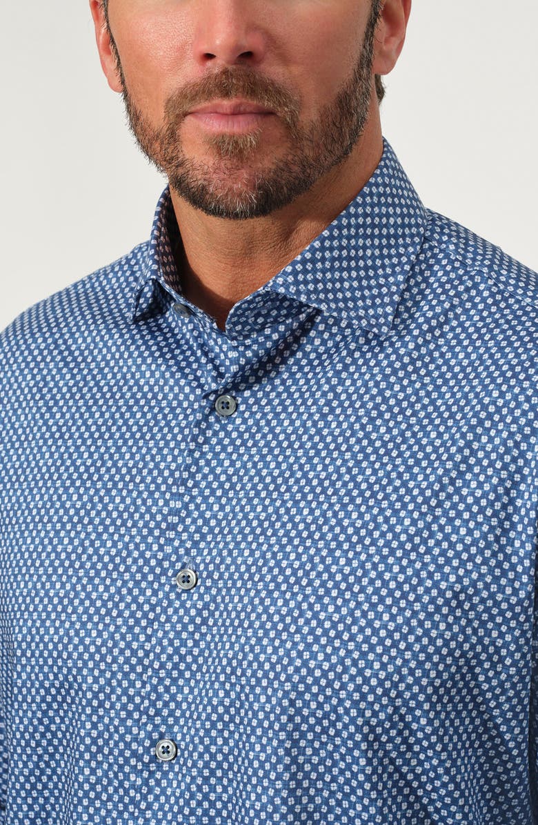 STUDIO GARNET LOS ANGELES Micro Dot Stretch Supima Cotton Button-Up Shirt, Alternate, color, Indigo