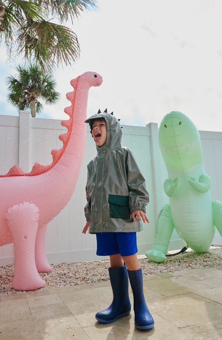 Magnetic Me Kids' Dino Sparkle Water Resistant Hooded Raincoat, Alternate, color, Green