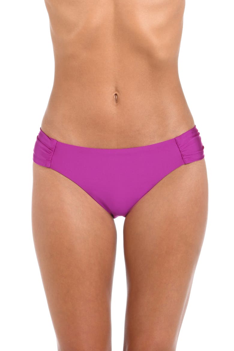 Solids Shirred Side Bikini Bottoms, Main, color, BRIGHT VIOLET