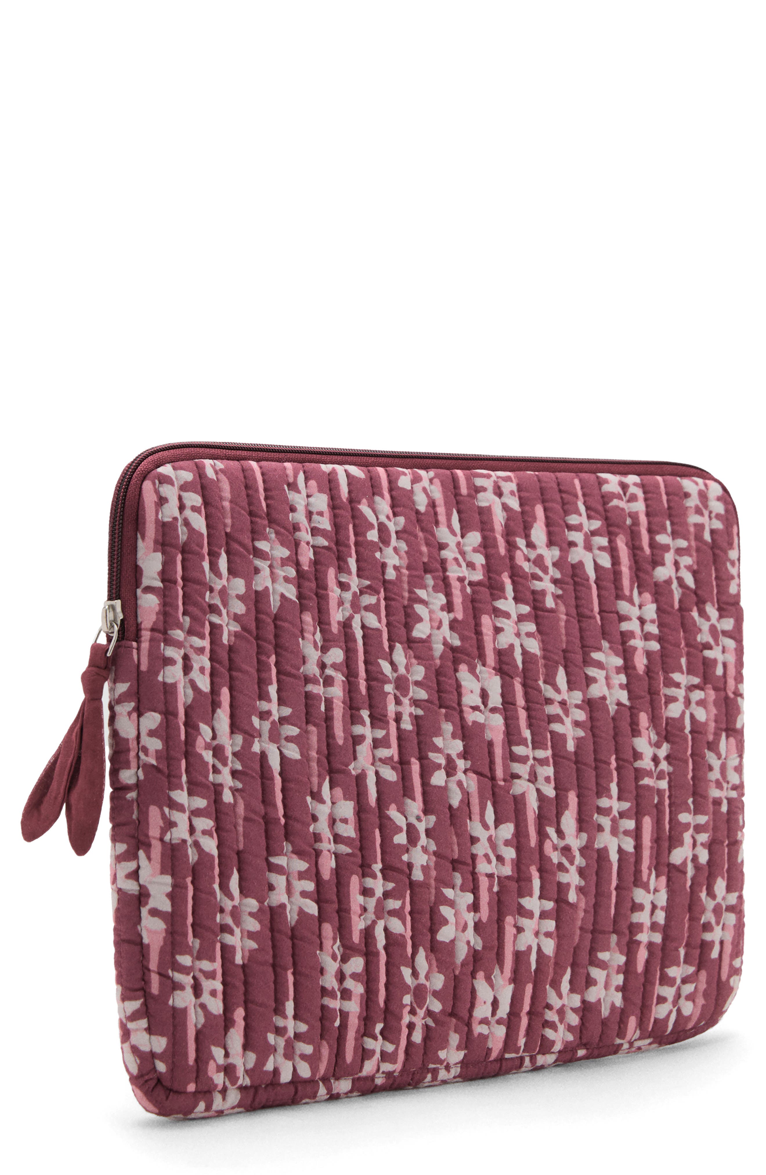 MANGO TEEN Print Quilted Cotton Laptop Case, Main, color, Maroon