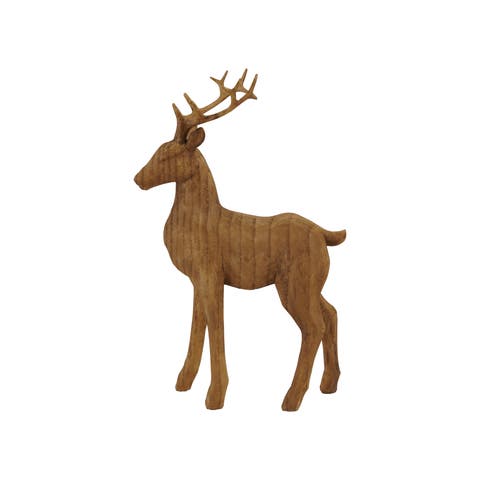 Wood-Finish Polyresin Deer Sculpture