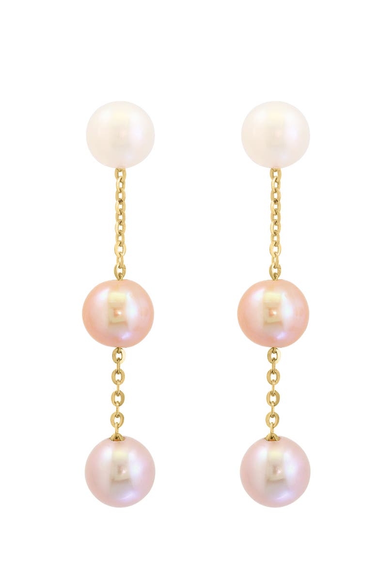 14K Yellow Gold ,Pink Freshwater Pearl,Peach Freshwater Pearl,Fresh Water Pearl Earrings, Main, color, Hematite and FW Blush Pearl