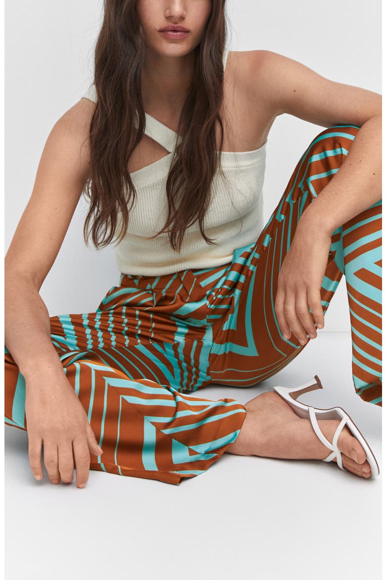 Geo Print High Waist Satin Pants, Alternate, color, TURQUOISE