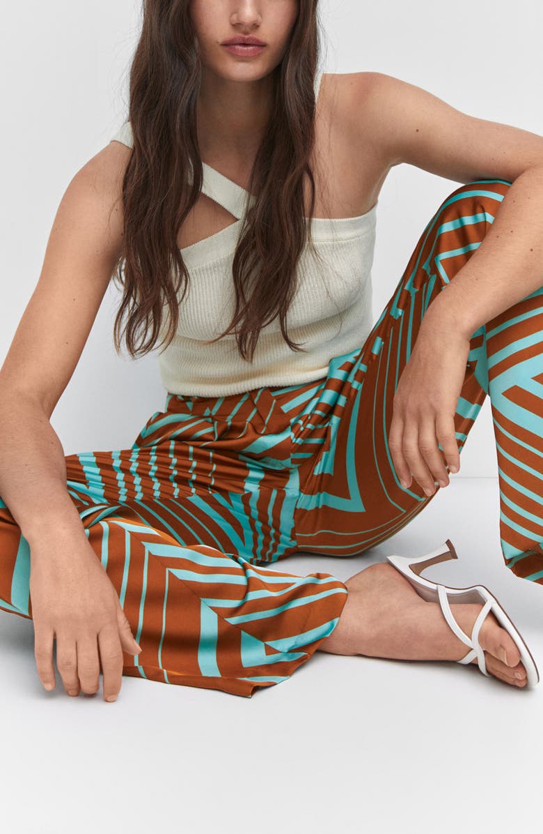 MANGO Geo Print High Waist Satin Pants, Alternate, color,