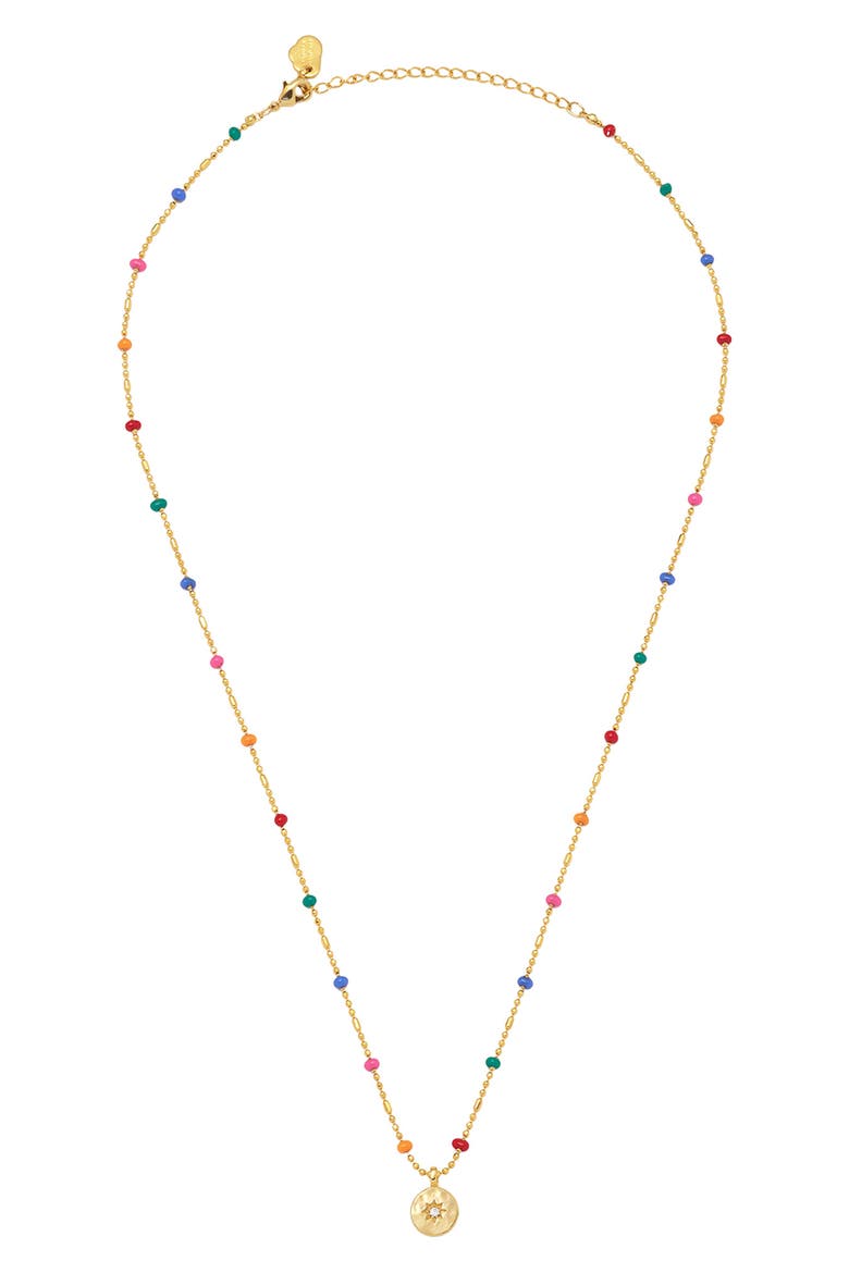 Rainbow Bead Cubic Zirconia Pendant Necklace, Alternate, color, SILVER/ GOLD