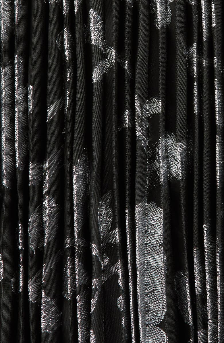 ASTR the Label Saoirse Floral Metallic Pleated Mini Dress, Alternate, color, Black Silver