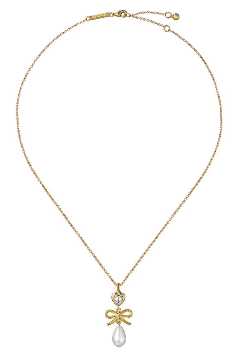 Imogen Icon Charm Heart Bow Faux Pearl Drop Pendant Necklace, Alternate, color, METALLIC GOLD