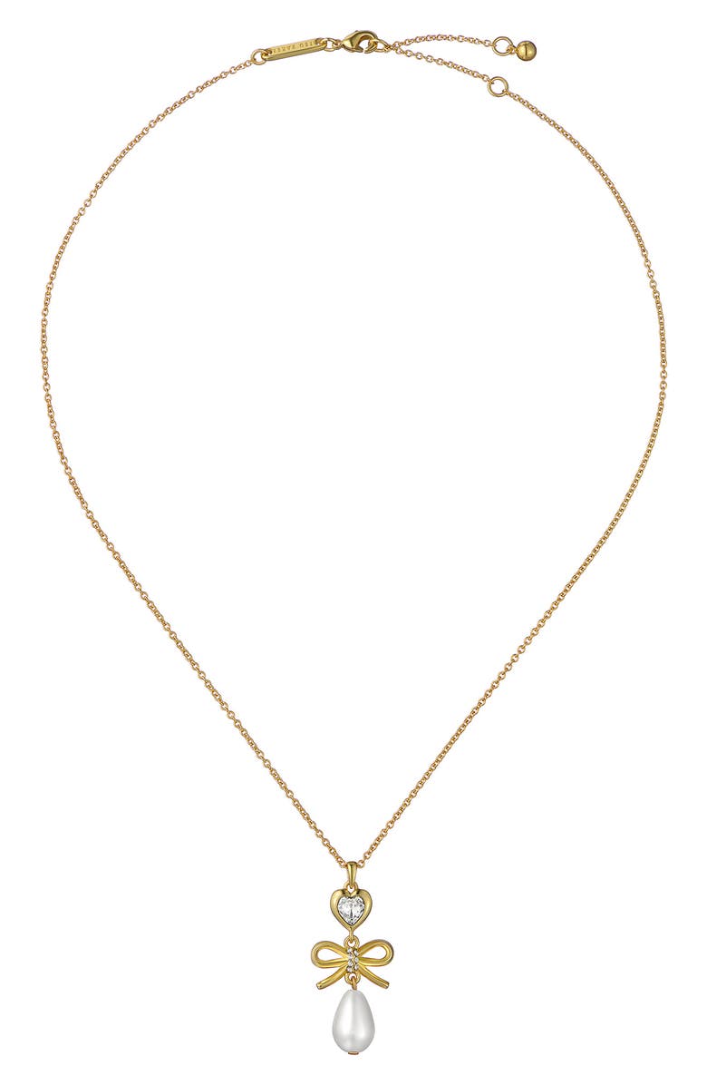 Ted Baker Imogen Icon Charm Heart Bow Faux Pearl Drop Pendant Necklace, Alternate, color, Metallic Gold