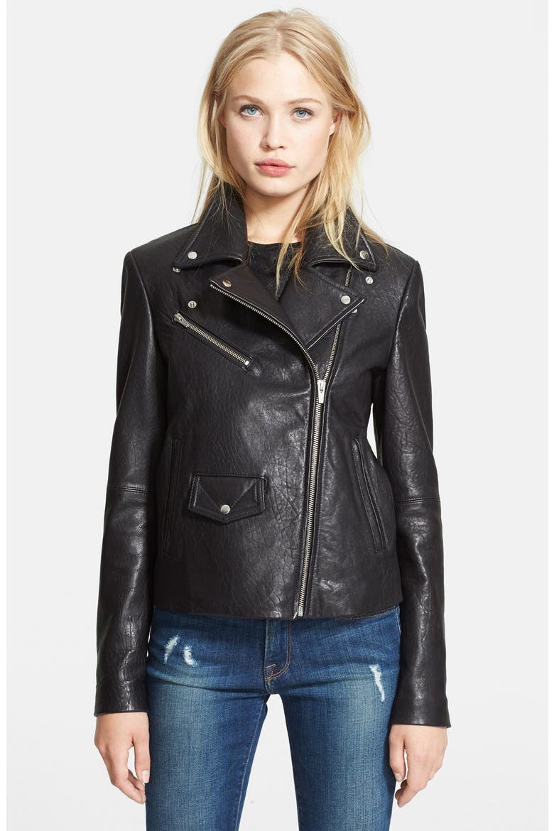 'Lazer Classic' Leather Moto Jacket, Alternate, color, BLACK