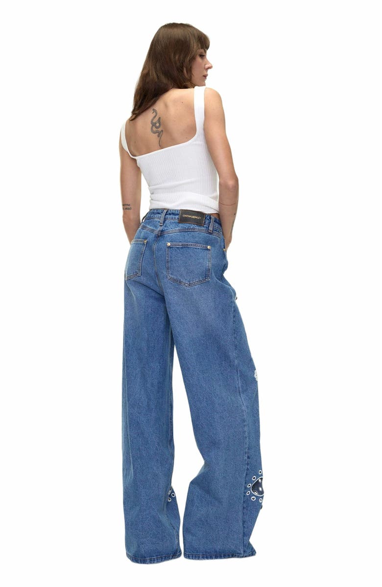 Cynthia Rowley Embroidered Wide-leg Jean, Alternate, color, Blue/White