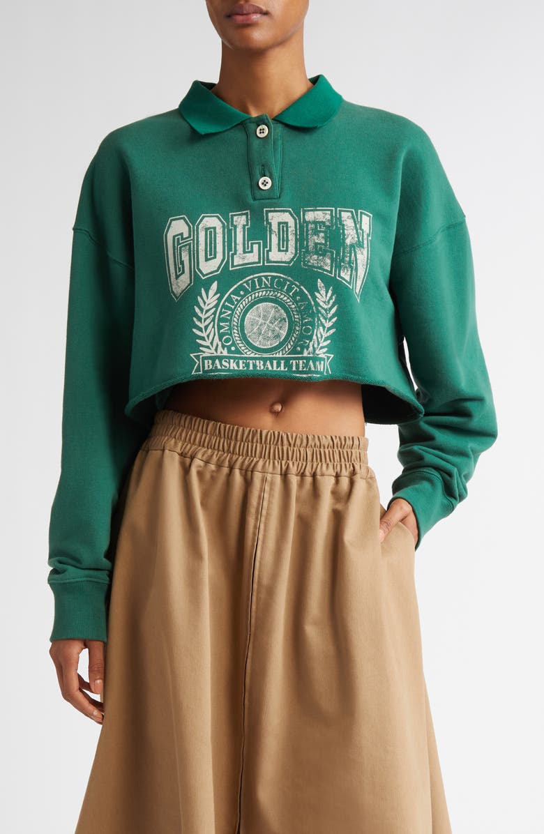 Golden Goose Journey Crop Graphic Polo Sweatshirt, Main, color, 