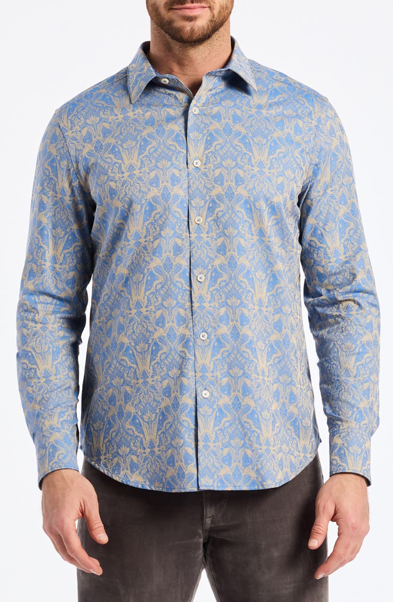 Robert Graham Highland Classic Fit Tapestry Print Button-Up Shirt, Main, color, Blue/ Khaki