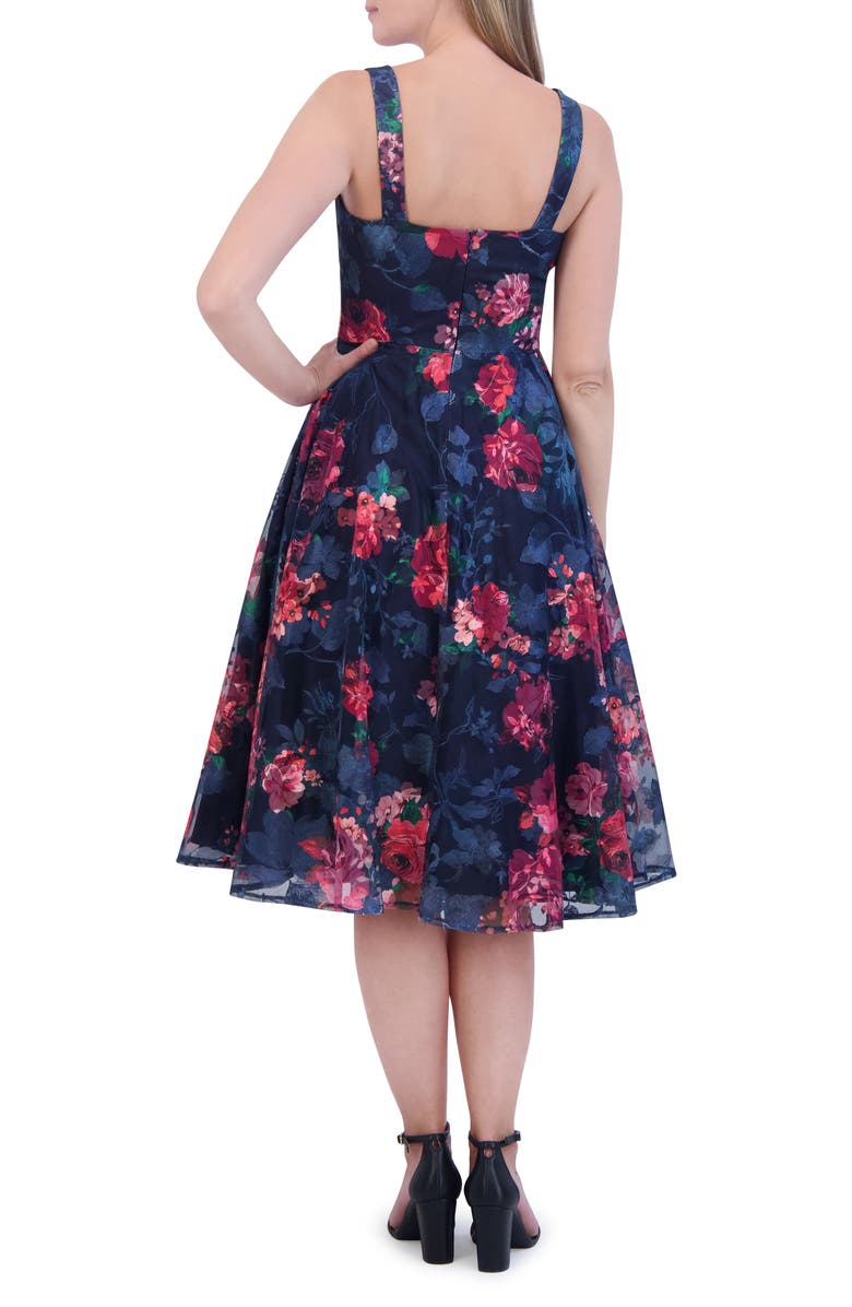 Eliza J Floral Midi Cocktail Dress, Alternate, color, Navy Multi