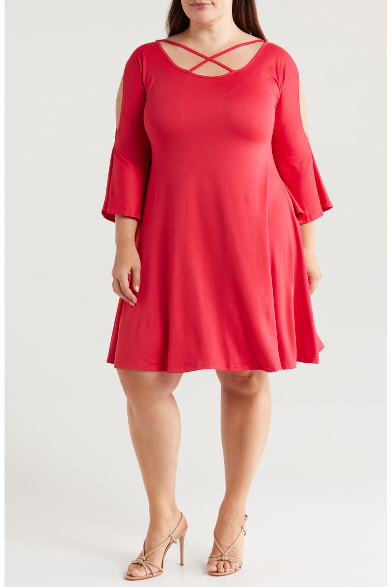 Crisscross Scoop Neck Cold Shoulder Dress, Main, color, RED