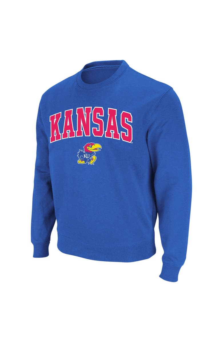 COLOSSEUM Men's Colosseum Royal Kansas Jayhawks Arch & Logo Crew Neck Sweatshirt, Alternate, color, Royal