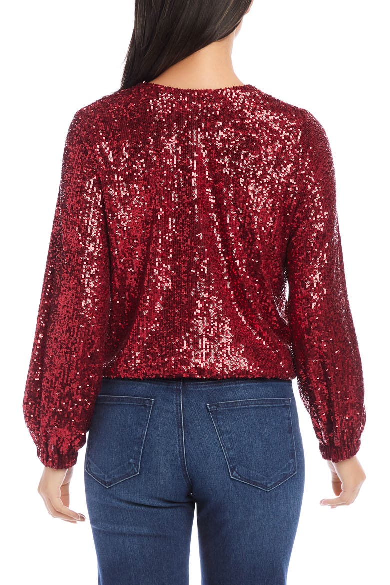 Sequin V-Neck Top, Alternate, color, RUBY