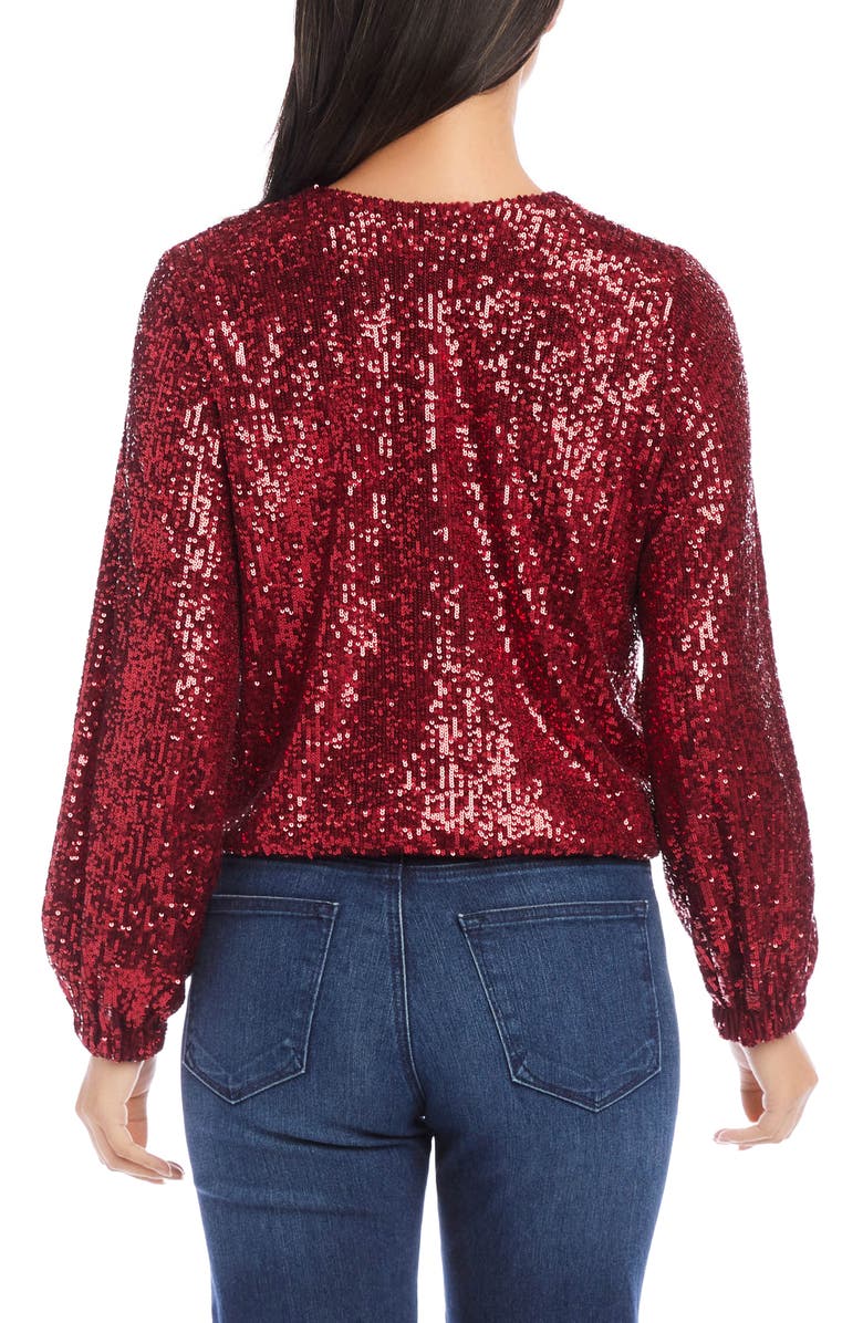Karen Kane Sequin V-Neck Top, Alternate, color, Ruby