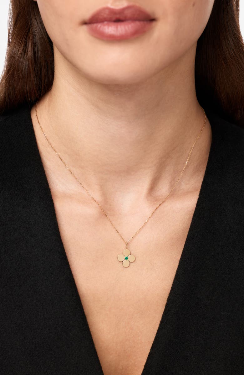 Ana Luisa Solid Yellow Gold - Large Flower Charm Necklace, Alternate, color, Emerald