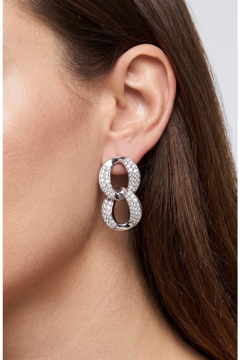Cubic Zirconia Pavé Double Link Drop Earrings, Alternate, color, SILVER
