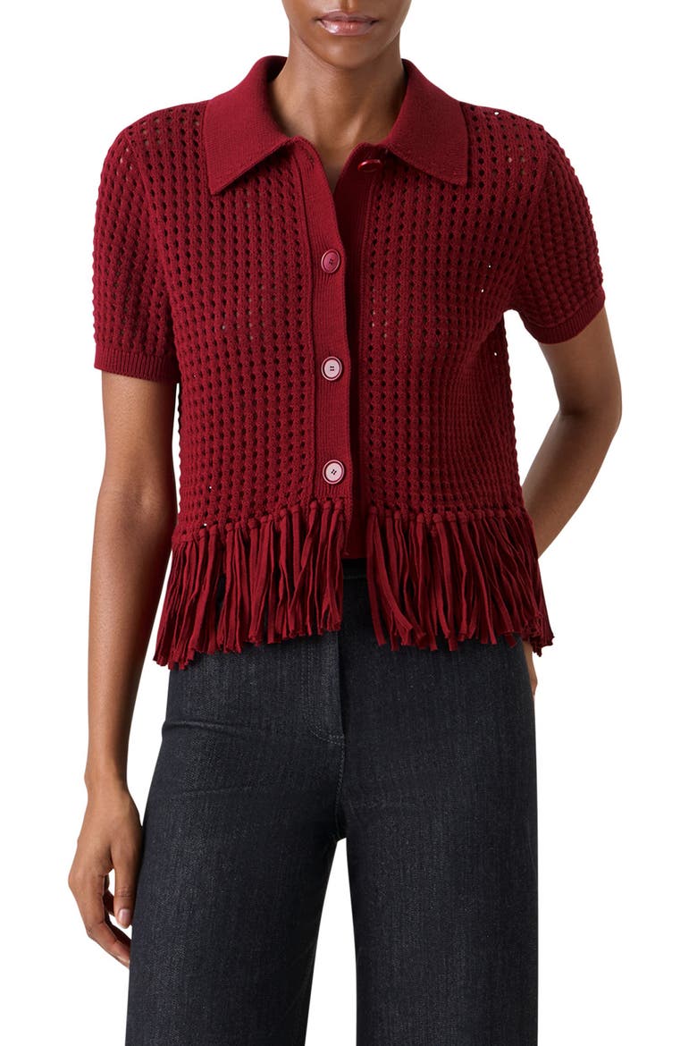 Chunky Fringe Cotton Mesh Sweater, Main, color, POMEGRANATE
