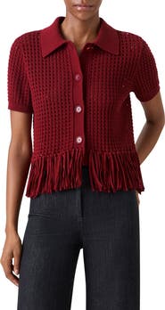 Akris punto Chunky Fringe Cotton Mesh Sweater