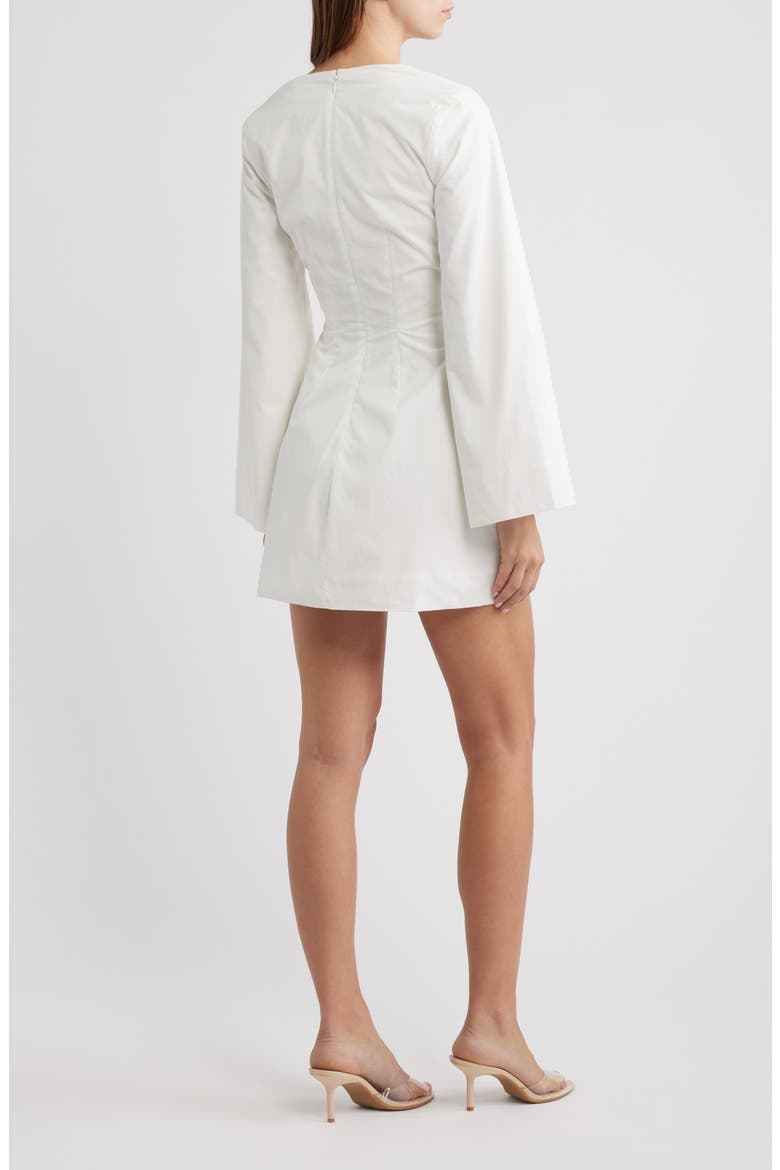 Isha Plunge Neck Bell Sleeve Cotton Minidress, Alternate, color, WHITE