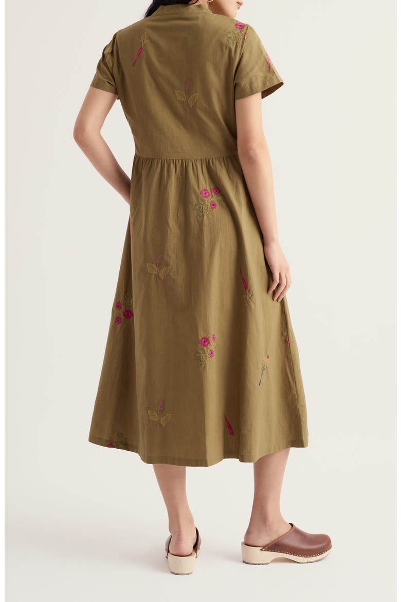 Fowen Embroidered Organic Cotton Midi Dress, Alternate, color, FLORA EMBROIDERY FERN MOSS