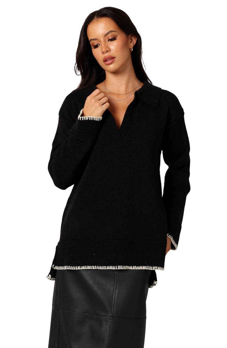 Petal & Pup Elise Blanket Stitch Johnny Collar Sweater, Alternate, color, Black