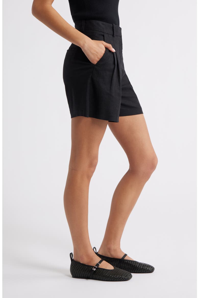 Everyday Pleated Linen Blend Shorts, Alternate, color, BLACK