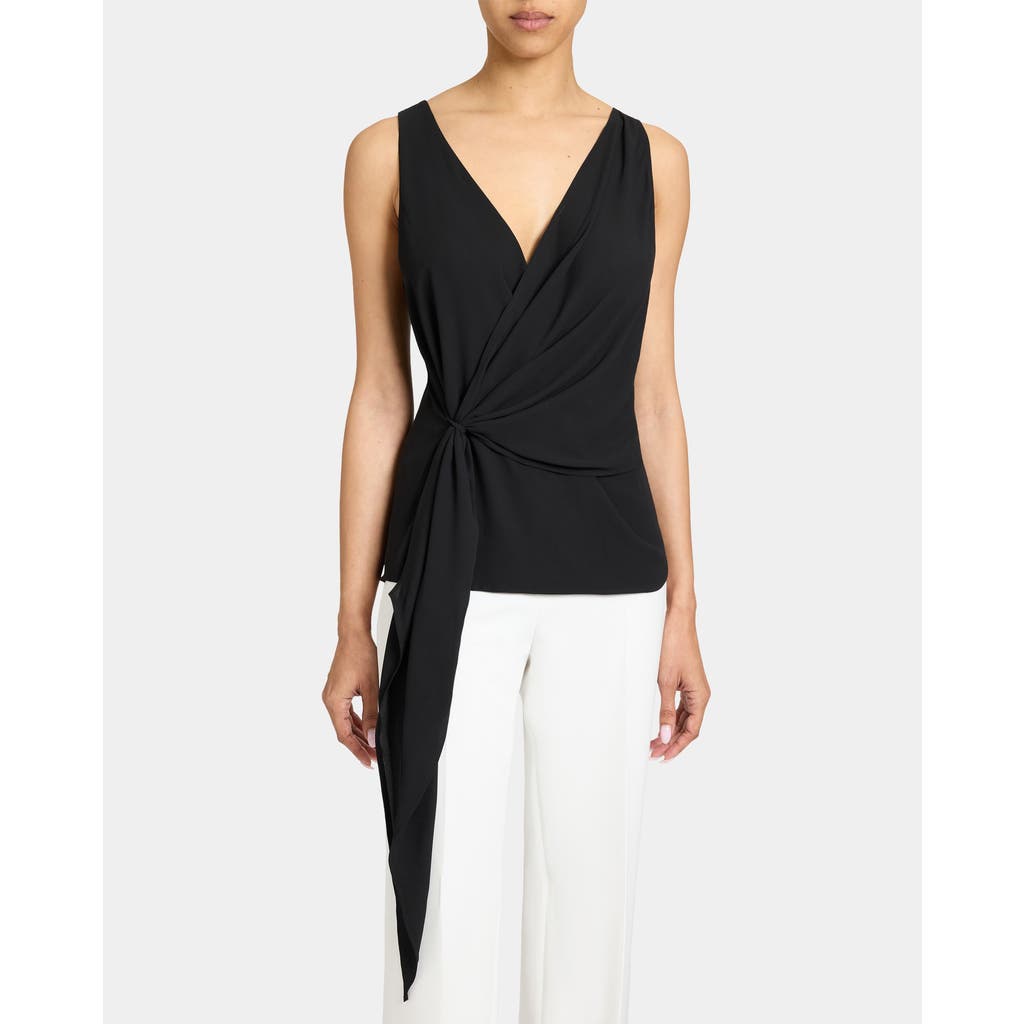 Santorelli Danna Sleeveless Faux Wrap Top In Fluid Crepe