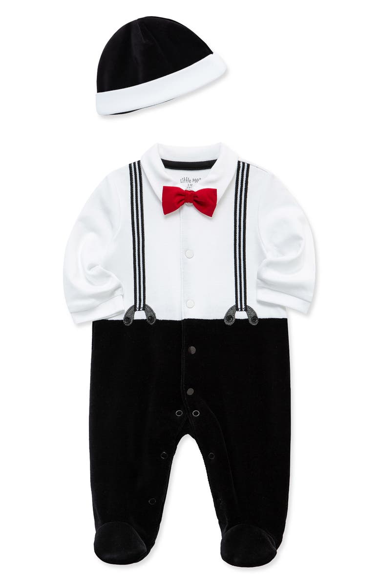 Little Me Party Footie & Hat Set, Alternate, color, White/ Black