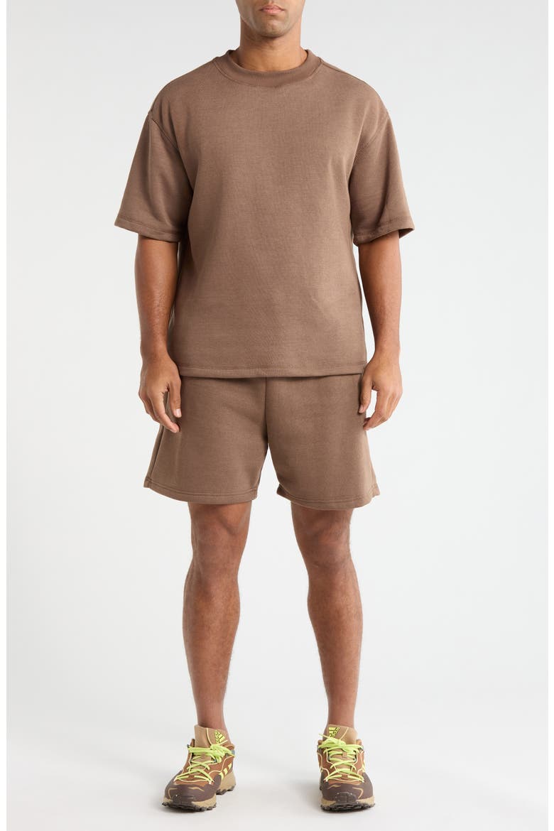 Short Sleeve Sweatshirt & Shorts Set, Main, color, BROWN
