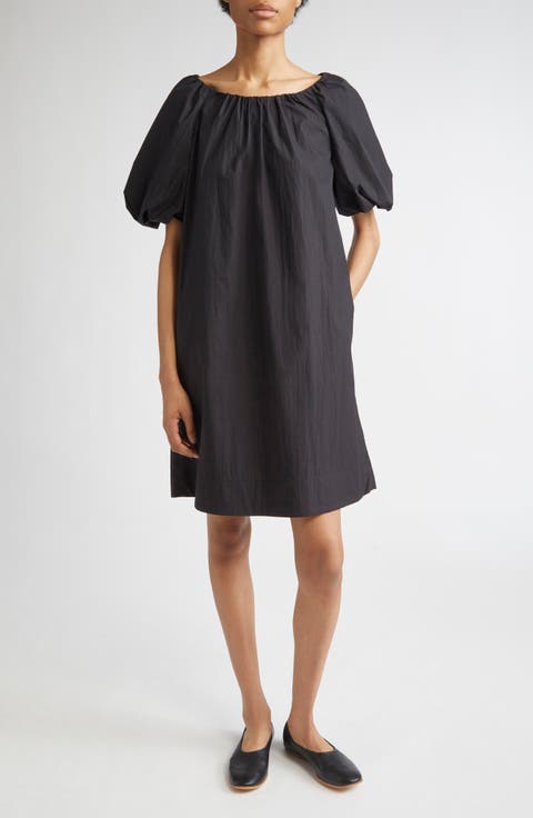 Gathered Neck Travel Cotton Blend Dress