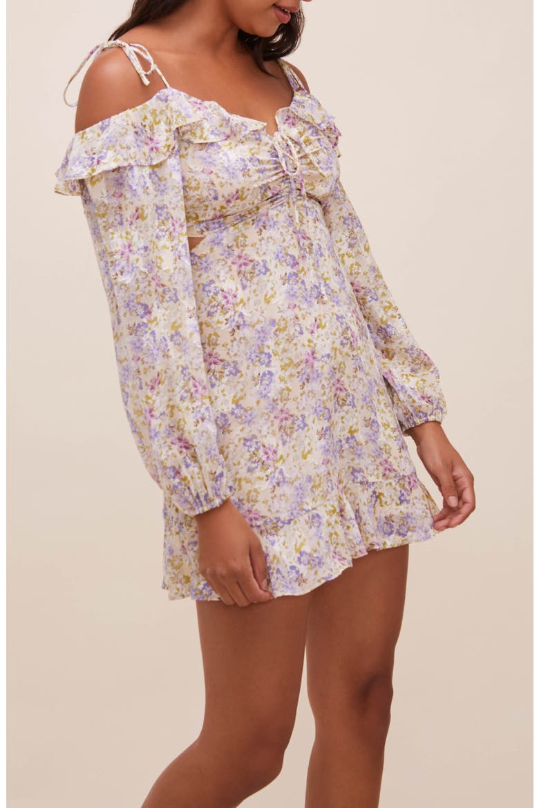 Anastasia Long Sleeve Cutout Minidress, Alternate, color, IVORY LILAC FLORAL